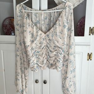 Free People womens blouse size M cream and teal flowery new never worn NWT
